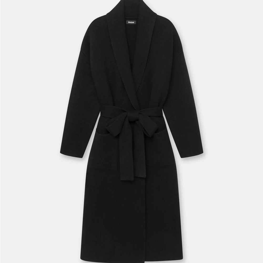 NAADAM Luxe Merino Cashmere Tie Waist Coat in Black